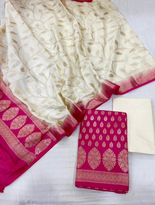 pure kataan banarasi silk 2 colour contrast suit uploaded by business on 10/9/2023