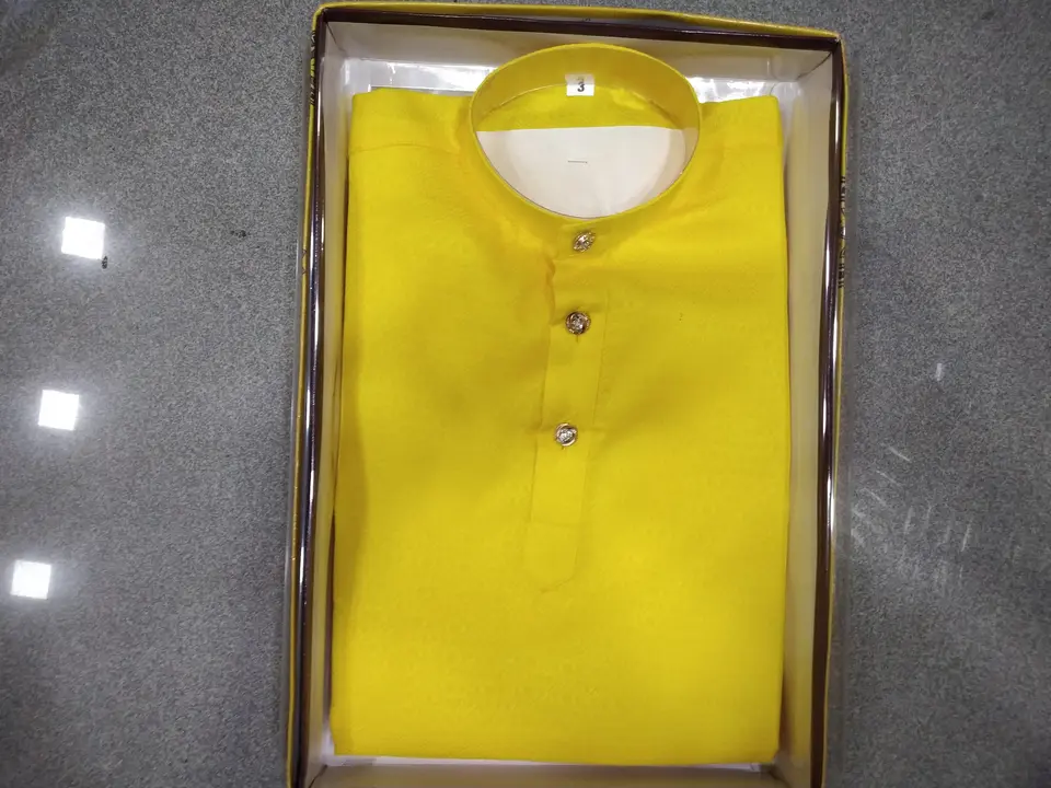 Yellow haldi special kurta pyjama set with white pyjama single box pacing 1/10 sizea uploaded by business on 10/9/2023