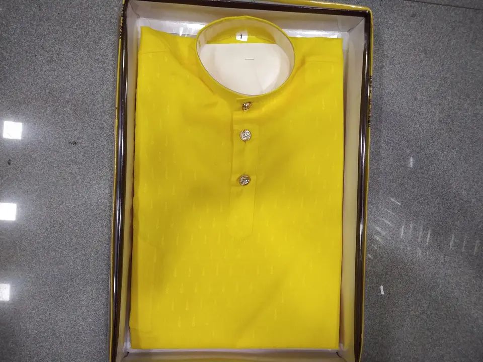 Yellow haldi special kurta pyjama set with white pyjama single box pacing 1/10 sizea uploaded by Shree gurudev collection / 9806507567 on 10/9/2023