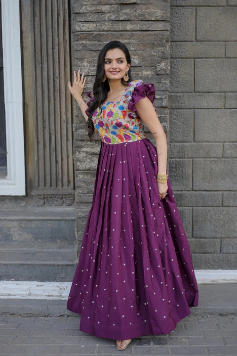 Chinnon embroidery gown uploaded by Suyukti fab on 10/9/2023