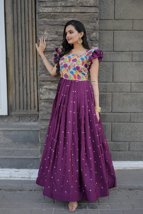 Chinnon embroidery gown uploaded by Suyukti fab on 10/9/2023