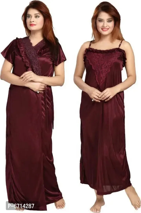 *satin two piece pruple coloured nighty with robe*

 *Size*:
Free Size(Bust - 40.0 inches) 
Free Siz uploaded by business on 10/9/2023