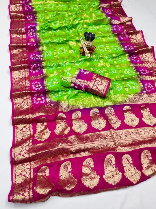 Bandhej silk saree mjj uploaded by pink Rose fashion Store  on 10/9/2023