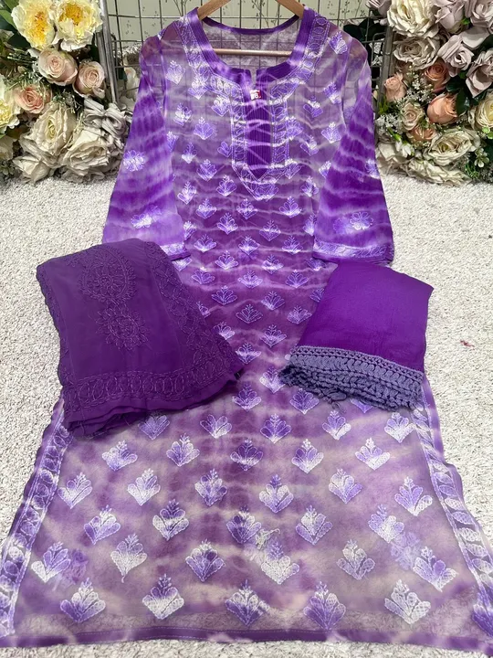Ggt tie and dye chikankari set uploaded by business on 10/9/2023