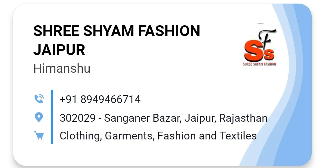 Visiting card store images of Shree shyam fashion Jaipur
