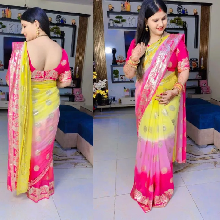 Georgette saree with jari weaving butta and heavy weaving border with 4D shade* uploaded by Mukesh creation  on 10/10/2023