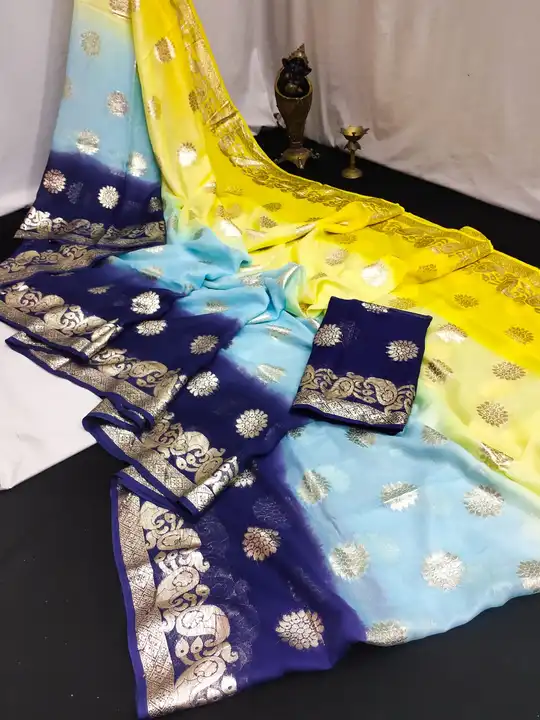 Georgette saree with jari weaving butta and heavy weaving border with 4D shade* uploaded by Mukesh creation  on 10/10/2023