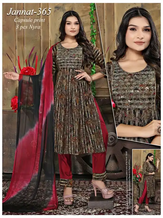 Nayra Cut Kurti Pent Dupatta 3 Pic Reyon Embroidery Work  uploaded by business on 10/10/2023
