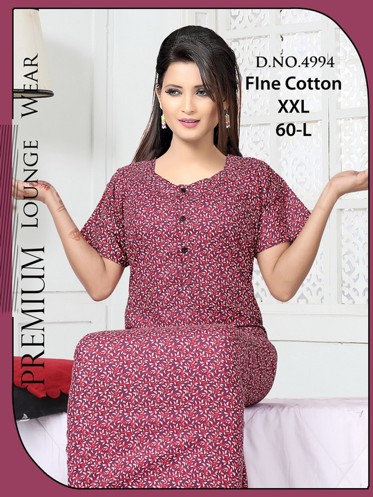 Cotton Printed Nighty Gown 60 Length  uploaded by business on 10/10/2023