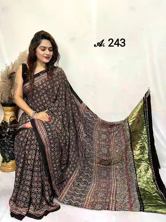 Modal ajrkh hand block print natural dying saree 
With tc pallu
 uploaded by business on 10/10/2023