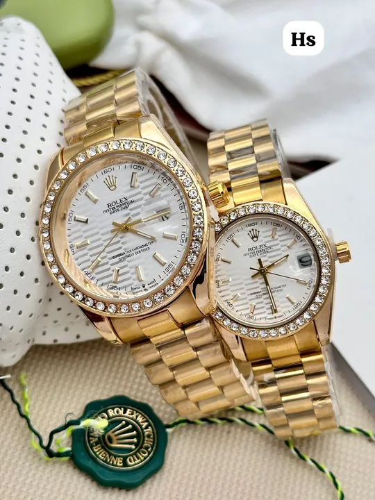 Rolex premium couple watch date working with diamond bezel  uploaded by Trendy Watch Co. on 10/10/2023