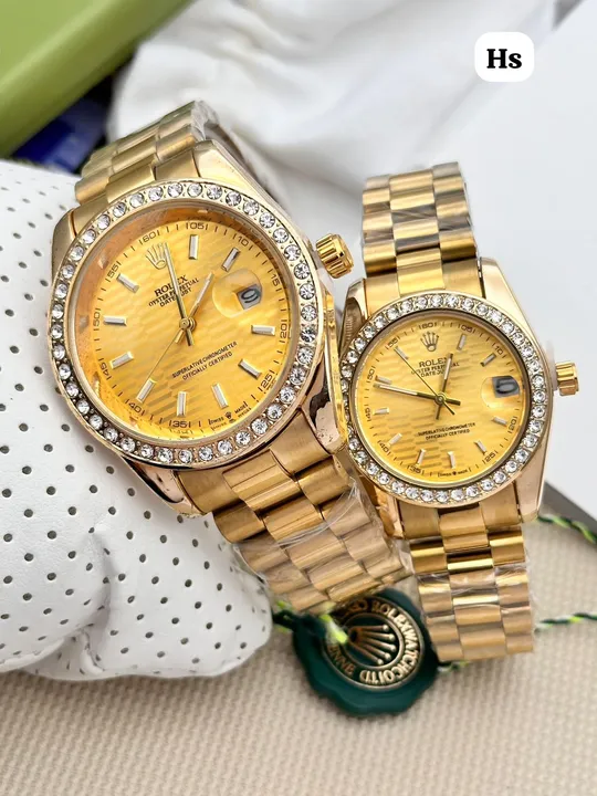Rolex premium couple watch date working with diamond bezel  uploaded by Trendy Watch Co. on 10/10/2023