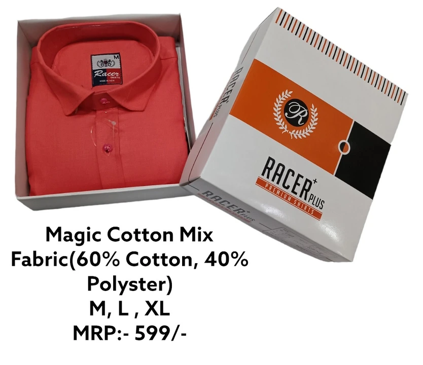 🏁🏁RACER PLUS🏁🏁(SUB BRAND OF 1KKA) EXCLUSIVE COTTON MIX SOLID BOX PACK SHIRTS FOR MEN uploaded by Kushal Jeans, Indore on 10/11/2023