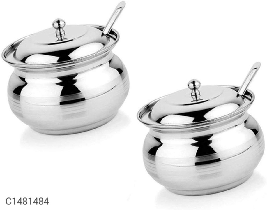 *Catalog Name:* Stainless Steel Ghee Pot, Oil Container with Lid and Spoons(Pack of 1,2)

 uploaded by Ak online Shop on 3/22/2021