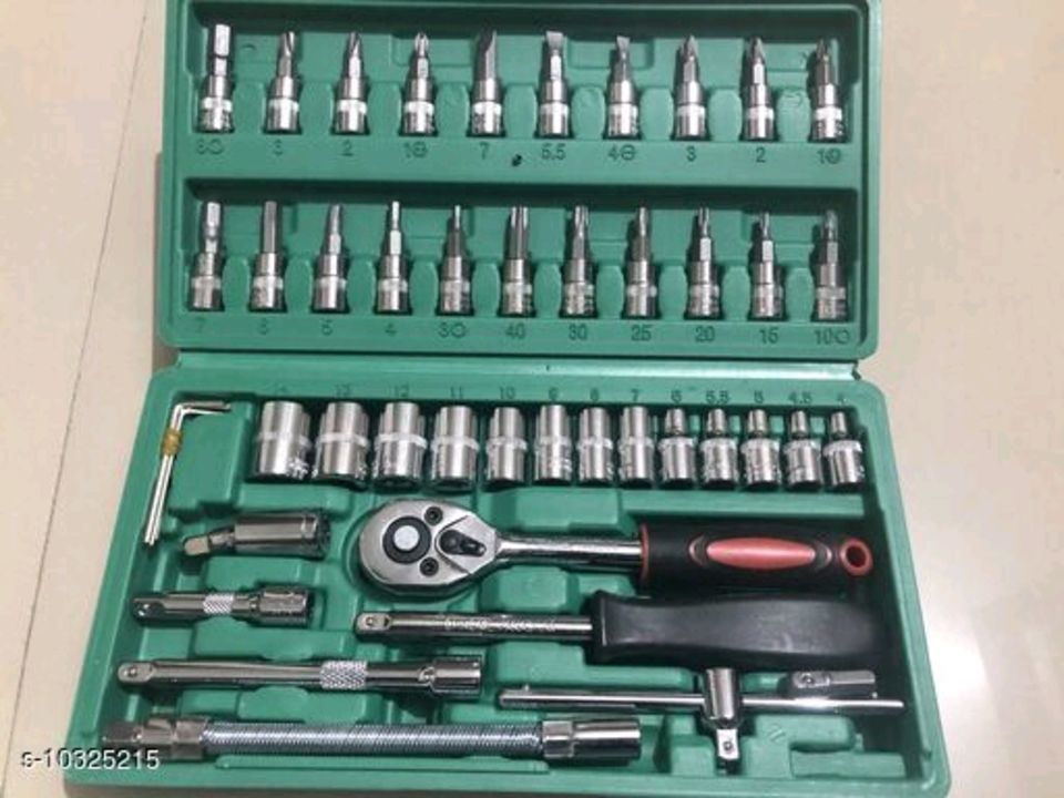 Post image Modern Screw Driver Tool Kit set

Product Type: Wrench Socket &amp; Screwdriver Set
Material : Variable( Pvc Body, Iron , 2 Fold Briefcase)
Color Box: : Red Green Black
Size: Variable
Product Diameter: 9.3 X 4.9 X 1.7 Inches
Weight: 950 Gram
Number Of Tools: 46 Pcs
Contents: 21pc-bit Sockets:sl4,5.5,7 Ph1,2,3 Pz1,2,3 Hex3,4,5,6,7,8,
T10,15,20,25,30,40
13pc-1/4" Dr Sockets:4,4.5,5,5.5,6,7,8,9,10,11,12,13,14mm
3pc-hex Wrenches"1.5,2.0,2.5mm
1pc-1/4"Dr Universal Joint
1pc-1/4"Dr × 2" Extension Bar
1pc-1/4"Dr × 4" Extension Bar
1pc-1/4"Dr × 6" Flexible Extension
1pc-1/4"Dr Sliding T-bar
1pc-1/4"Dr Sliding T-bar
1pc-1/4"Dr Quick Ratchet Handle
1pc-6" Spinner Handle
1pc-bit Adapter
1pc-blow Case
Dispatch: 2-3 Days