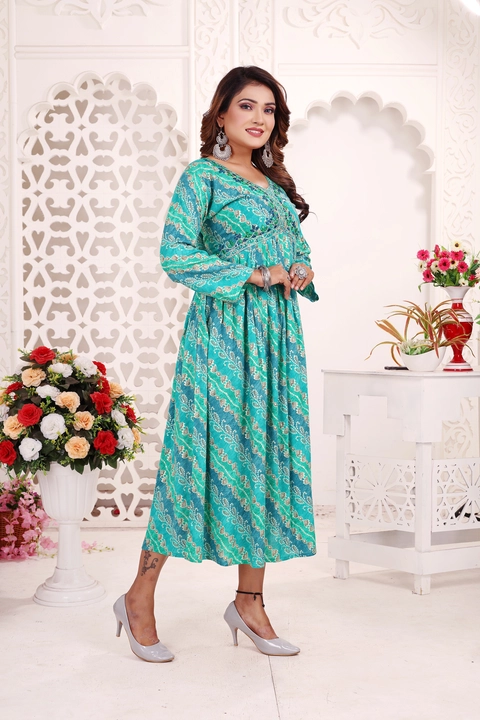 Exclusive Designer women's Aaliya cut floor lenth Kurtis in REON14kg foil printed  uploaded by business on 10/12/2023