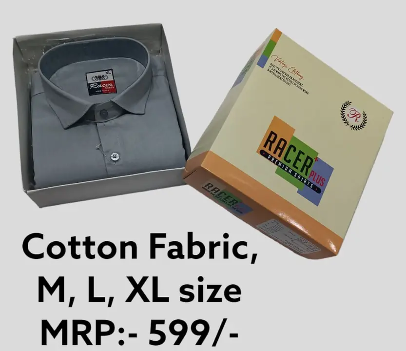 🏁🏁RACER PLUS🏁🏁(SUB BRAND OF 1KKA) EXCLUSIVE COTTON SOLID BOX PACK SHIRTS FOR MEN uploaded by Kushal Jeans, Indore on 10/12/2023