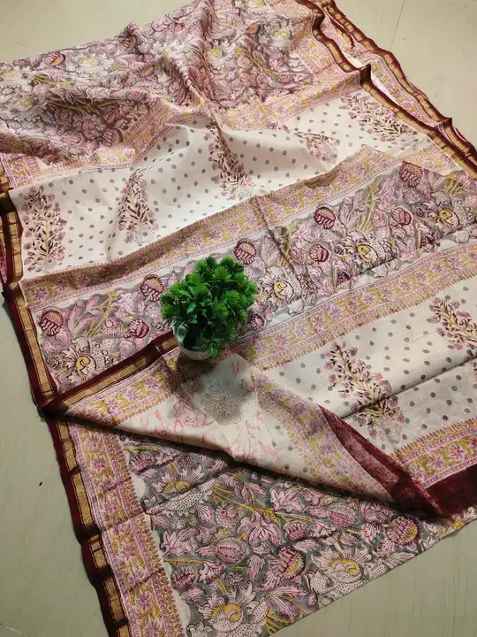 Handblock fancy flower print chanderi saree uploaded by business on 10/12/2023