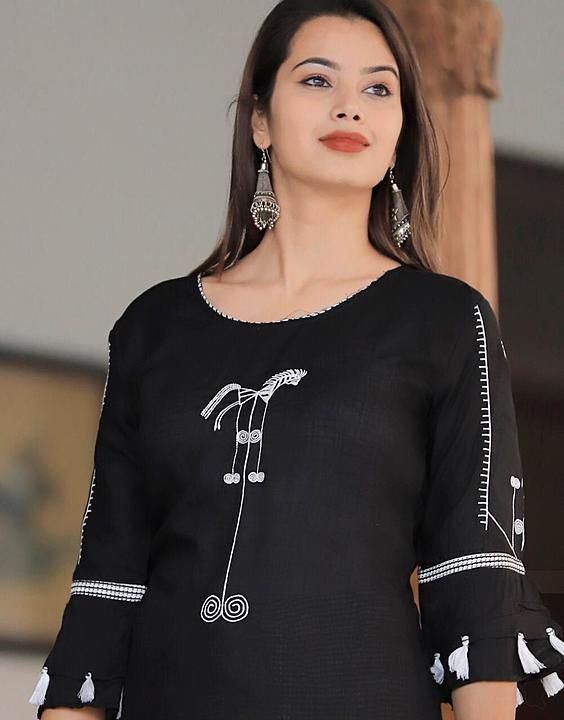Stunning black embroidery work kurti with printed plazo set 
 uploaded by business on 7/17/2020
