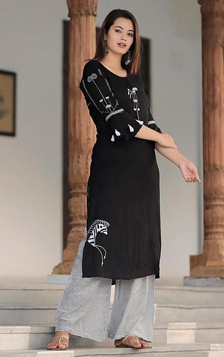 Stunning black embroidery work kurti with printed plazo set  uploaded by business on 7/17/2020