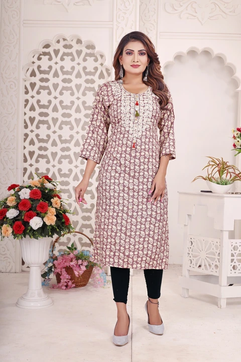 Exclusive Designer women's Stret Kurtis in REON14kg quality best printed uploaded by business on 10/12/2023