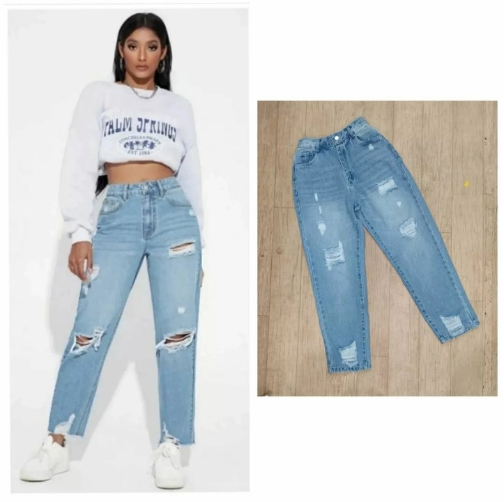🔥🔥

*New Arrival*

*Now In Ribbed Pattern 🦋🦋*

High Waist Spray wash Mom Fit Denim🥰🥰
*Size - 2 uploaded by business on 10/12/2023