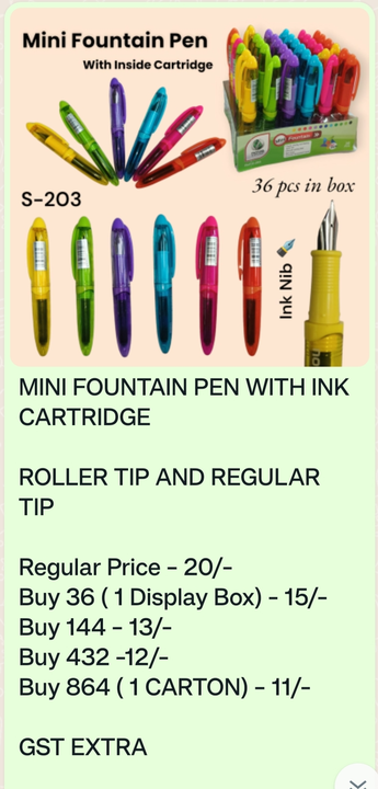 Mini Fountain Pen with ink cartridge  uploaded by Sha kantilal jayantilal on 10/13/2023