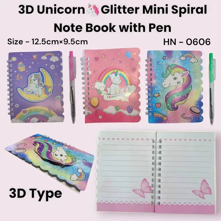 3D Unicorn Glitter Pocket Spiral notebook 📒 uploaded by Sha kantilal jayantilal on 10/13/2023
