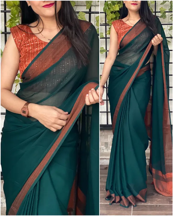 *DESIGN - Kaisha*   *Presenting a beautiful 🤎 copper zari boder saree in chiffon fabric, Paired wit uploaded by Marwadi Businessmen on 10/14/2023