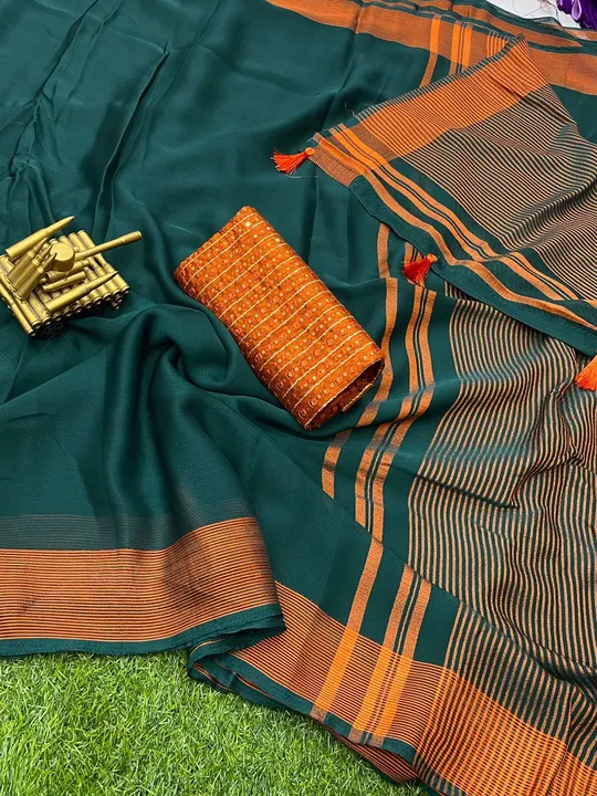 *DESIGN - Kaisha*   *Presenting a beautiful 🤎 copper zari boder saree in chiffon fabric, Paired wit uploaded by Marwadi Businessmen on 10/14/2023