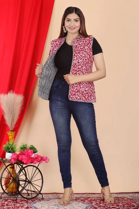 Premium Pure cotton abstract printed Tailored Reversable Jacket with cotton fur trim has a collorles uploaded by Craftart creations/ (M)9413043120 on 10/14/2023