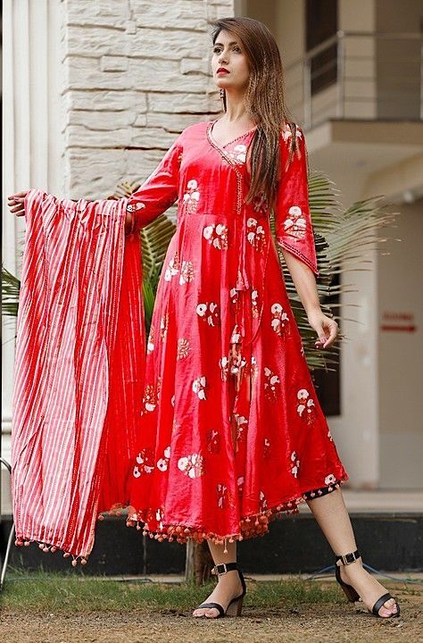 Full Flared Kurti with Pumpum Lace Paired with Beautiful Dupatta* uploaded by business on 7/17/2020