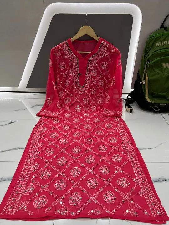 Rose work mirror kurti uploaded by business on 10/14/2023