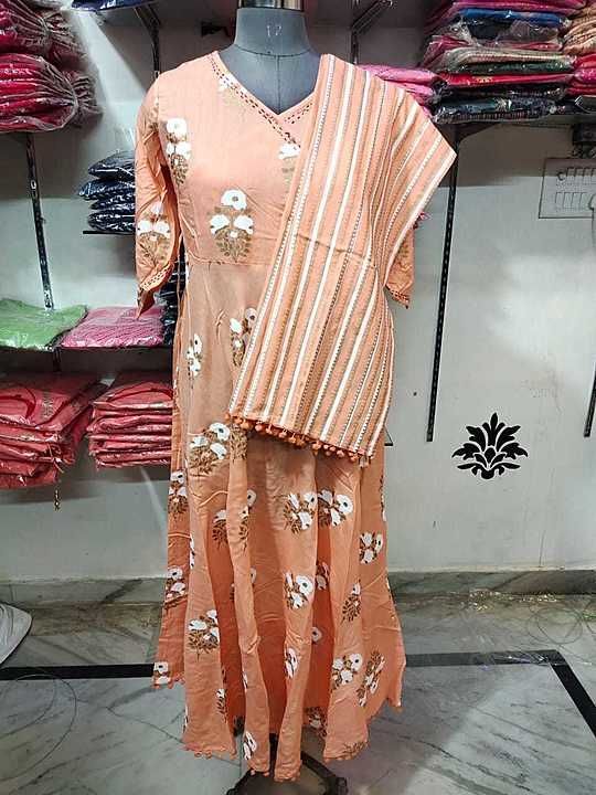 Full Flared Kurti with Pumpum Lace Paired with Beautiful Dupatta* uploaded by business on 7/17/2020