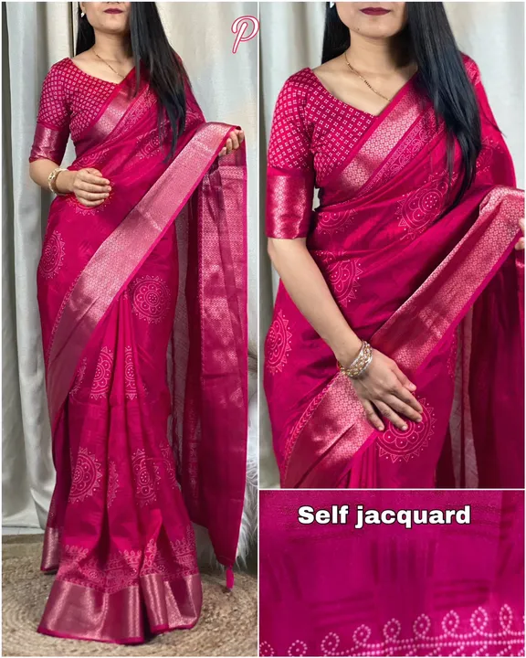 Presenting here a classic printed saree with touch of self jacquard uploaded by business on 10/14/2023