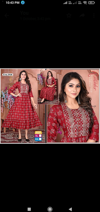 All long heavy kurtis xl xxl for diwali special uploaded by Radha Creation , Maira sales for Readymade items on 10/14/2023