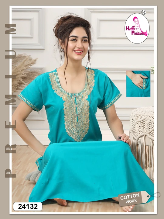 *NEW COLOUR ADDED IN MAXI COTTON WORK GOWN* 


*Maxi Pocket GOWNS*

*COTTON FABRIC*

*BRAND : Hello  uploaded by Saibaba on 10/14/2023