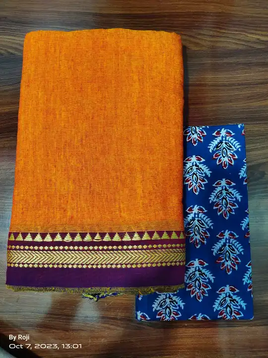 Khadi cotton saree with contrast blouse Piece  uploaded by business on 10/15/2023