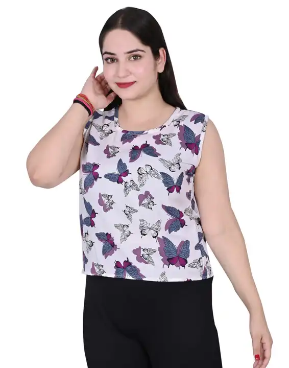 Butterfly printed lycra sleevless top uploaded by business on 10/16/2023