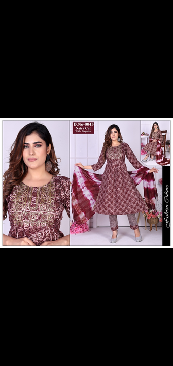 Nayra cut fancy work printed kurti pant and dupatta sets 3 pcs set uploaded by Radha Creation , Maira sales for Readymade items on 10/17/2023