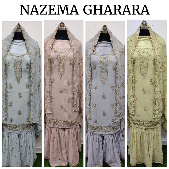 Georgette blooming top with heavy work with full zarkan with gharara uploaded by business on 10/17/2023