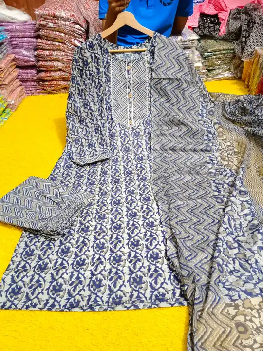 Plus size cotton fabric kurta pant dupatta set  uploaded by Kabir Fashion World on 10/18/2023