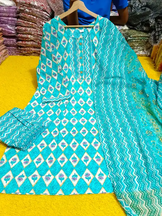 Plus size cotton fabric kurta pant dupatta set  uploaded by Kabir Fashion World on 10/18/2023