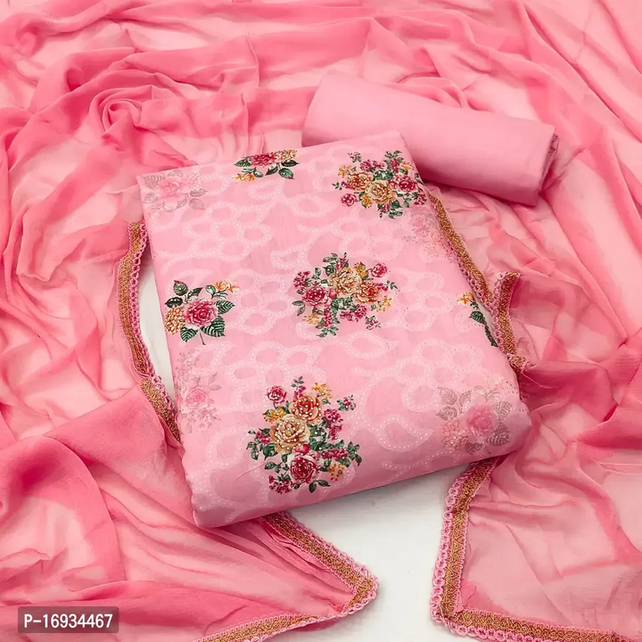 Women pink  MASLINE Floral Masline Jacquard Digital Print Unstitched Suit With Dupatta
 uploaded by business on 10/18/2023