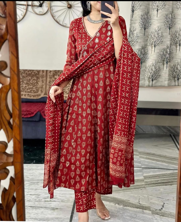 Maroon Cotton Angrakha 3Piece set  uploaded by K And K manufacturer on 10/18/2023