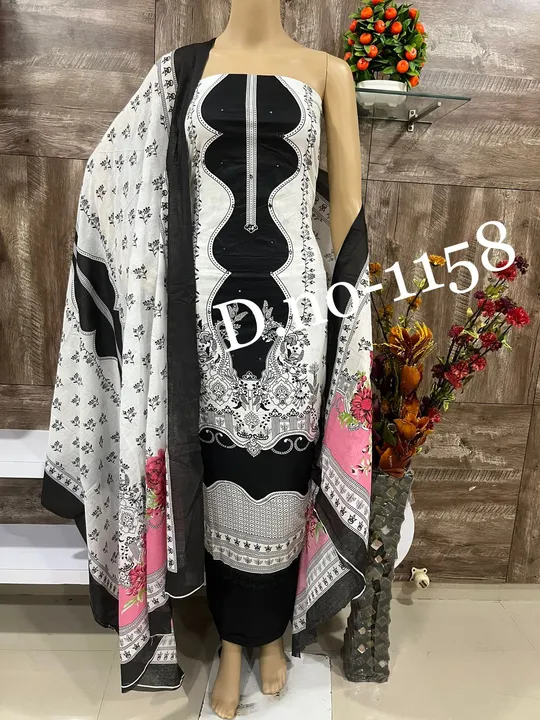 Black and White Embroidery Cotton Pure Suit Material Stylish Look uploaded by Zuberiya Global on 10/18/2023