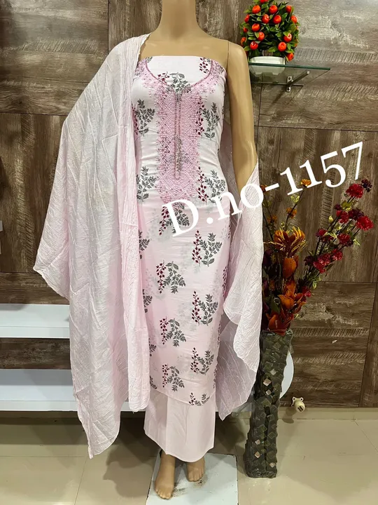 Baby Pink Pure Cotton Suit Chunni Suit Material Salwar Full Cut uploaded by Zuberiya Global on 10/18/2023