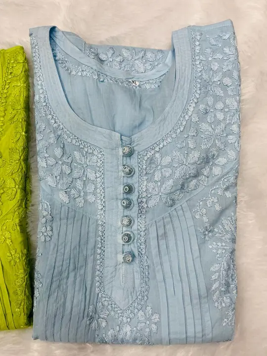 Malmal Chikankari Handwork Short Gown uploaded by The Lucknoweez 7319858017 on 10/19/2023