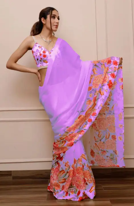 Soft Stylish Gorgette Saree with Digital BP uploaded by business on 10/19/2023