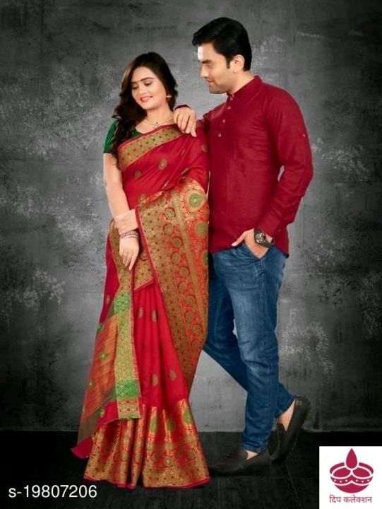 Funcy sadi with kurta couple pattern ( coloure available) uploaded by business on 3/23/2021